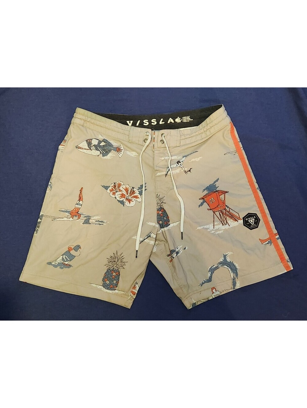Vissla Board Shorts Men 32 Cool Pattern Coconut Poly Stretch High Quality Trunks